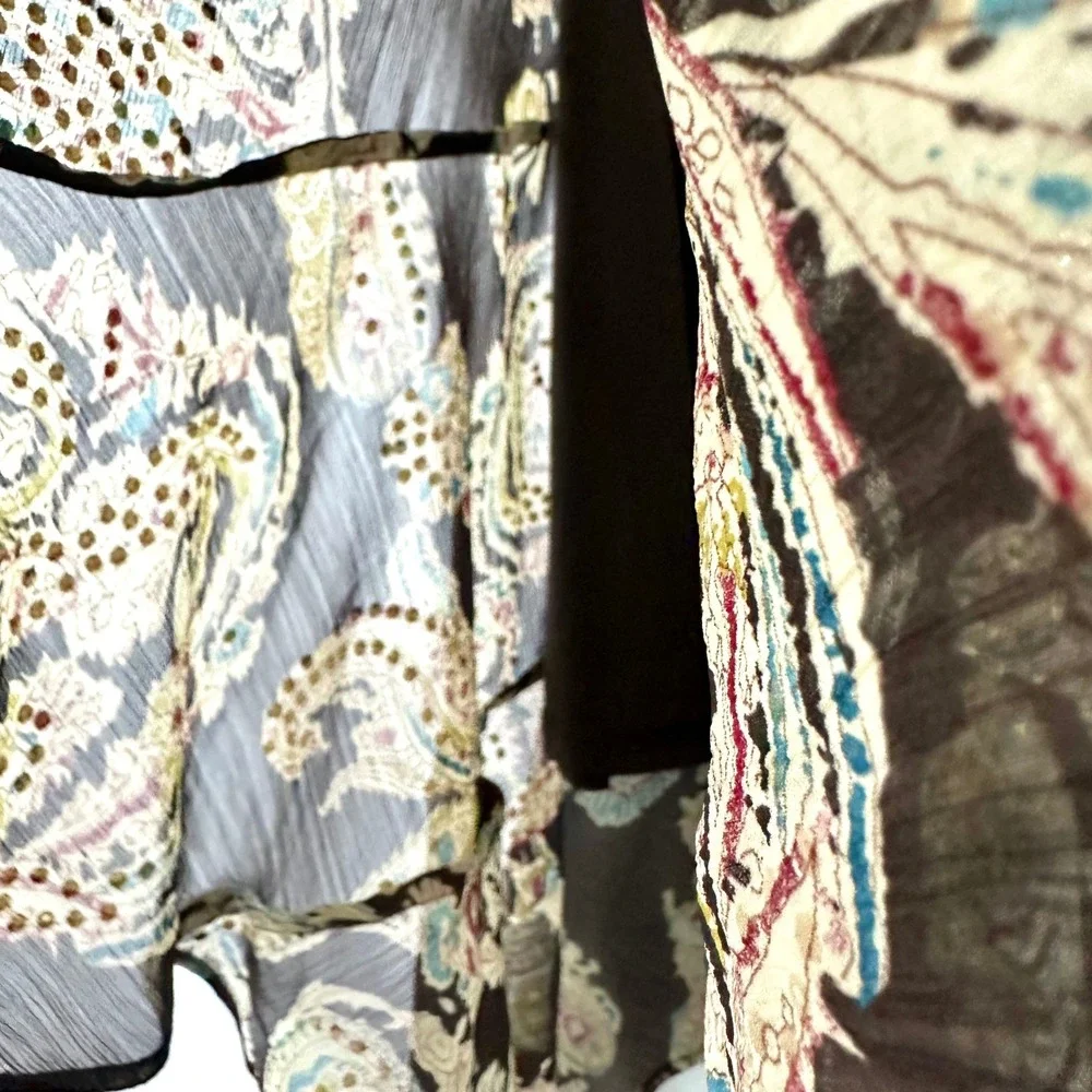 SOFT SURROUNDINGS Brown Paisley Handkerchief Hem Peasant‎ Midi Skirt M Bohemian